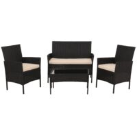Poly-Rattan Gartenlounge Set anthrazit mit cremefarbenen Kissen