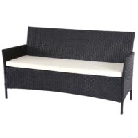 Poly-Rattan Garten Lounge-Set anthrazit mit cremefarbenen Kissen