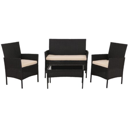 Poly-Rattan Gartenlounge Set anthrazit mit cremefarbenen Kissen