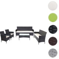 Poly-Rattan Garten Lounge-Set anthrazit mit cremefarbenen Kissen