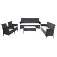 Poly-Rattan Garten Lounge-Set anthrazit mit creme Kissen