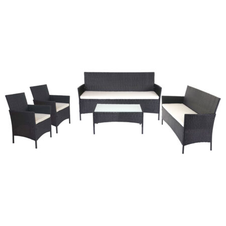 Poly-Rattan Garten Lounge-Set anthrazit mit creme Kissen