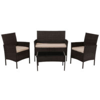 Poly-Rattan Gartenlounge Set braun mit cremefarbenen Kissen Metallgestell