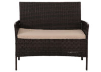 Poly-Rattan Gartenlounge Set braun mit cremefarbenen Kissen Metallgestell