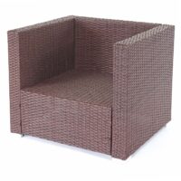 Poly-Rattan Lounge Sitzgruppe braun mit cremefarbenen Kissen für Garten