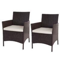 Poly-Rattan Lounge-Set braun Gartensitzgruppe mit cremefarbenen Kissen