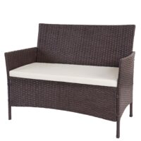 Poly-Rattan Lounge-Set braun Gartensitzgruppe mit cremefarbenen Kissen
