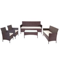 Poly-Rattan Lounge-Set braun Gartensitzgruppe mit cremefarbenen Kissen