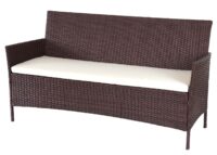 Poly-Rattan Lounge-Set braun Gartensitzgruppe mit cremefarbenen Kissen