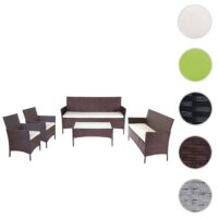 Poly-Rattan Lounge-Set braun Gartensitzgruppe mit cremefarbenen Kissen