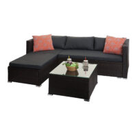 Poly-Rattan Gartenlounge Set braun mit Sofa und dunkelgrauen Kissen