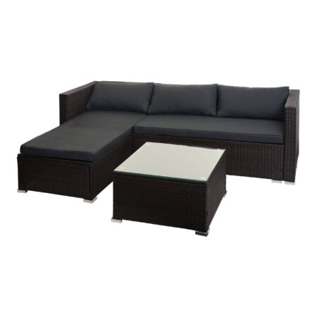 Poly-Rattan Gartenlounge Set braun mit Sofa und dunkelgrauen Kissen