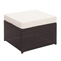 Poly-Rattan Lounge Set braun mit Stauraum und cremefarbenen Kissen