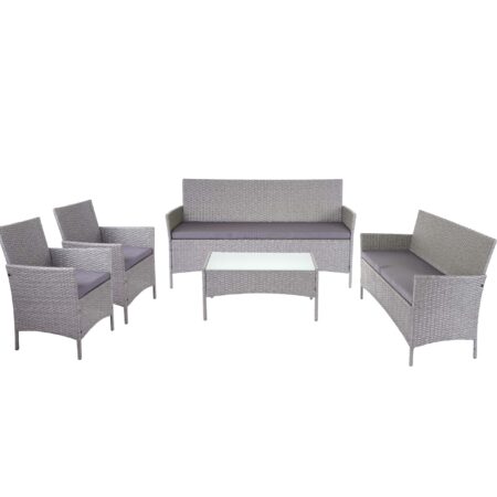 Garten Lounge-Set aus Polyrattan grau mit anthrazitfarbenen Kissen