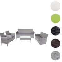 Garten Lounge-Set aus Polyrattan grau mit anthrazitfarbenen Kissen