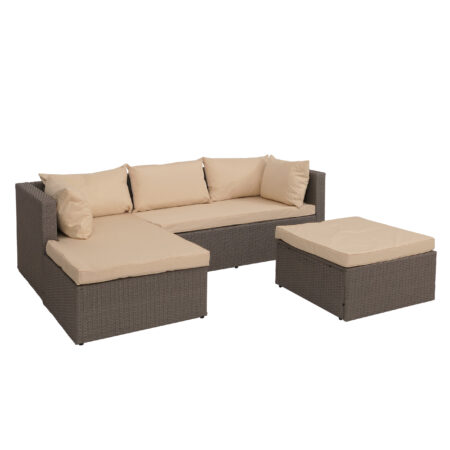 Poly-Rattan Gartenlounge Set grau mit beigen Polstern für Balkon