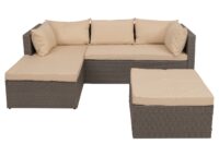 Poly-Rattan Gartenlounge Set grau mit beigen Polstern für Balkon
