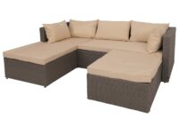 Poly-Rattan Gartenlounge Set grau mit beigen Polstern für Balkon