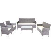 Poly-Rattan Garten Lounge-Set grau mit cremefarbenen Kissen 4-teilig