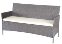 Poly-Rattan Garten Lounge-Set grau mit cremefarbenen Kissen 4-teilig