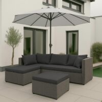 Polyrattan Gartenlounge Set grau mit dunkelgrauen Polstern