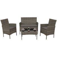Poly-Rattan Gartenlounge Set grau mit Glastisch und Kissen