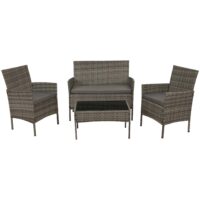 Poly-Rattan Gartenlounge Set grau mit Glastisch und Kissen