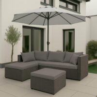 Poly-Rattan Gartenlounge Set grau mit hellgrauen Polstern