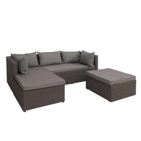 Poly-Rattan Gartenlounge Set grau mit hellgrauen Polstern