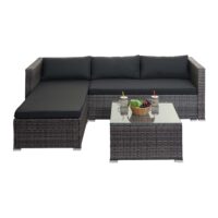 Poly-Rattan Gartenlounge Set grau mit Sofa und dunkelgrauen Kissen