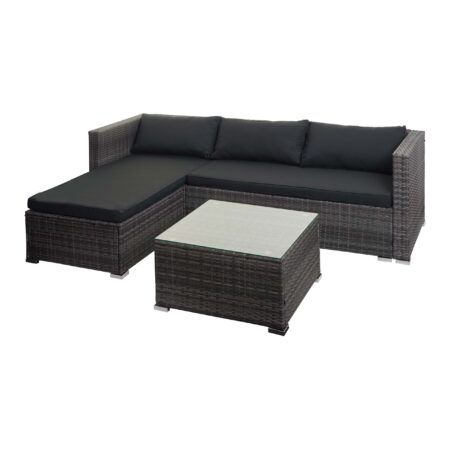 Poly-Rattan Gartenlounge Set grau mit Sofa und dunkelgrauen Kissen