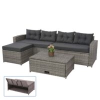 Poly-Rattan Lounge-Set grau Gartensofa mit Staufach und Kissen