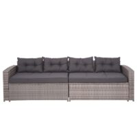 Poly-Rattan Lounge-Set grau Gartensofa mit Staufach und Kissen