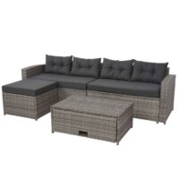 Poly-Rattan Lounge-Set grau Gartensofa mit Staufach und Kissen