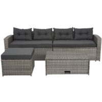 Poly-Rattan Lounge-Set grau Gartensofa mit Staufach und Kissen