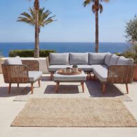 Garten Lounge Set aus Poly-Rattan hellgrau wetterfest