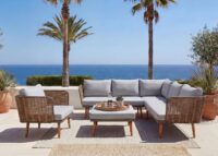 Garten Lounge Set aus Poly-Rattan hellgrau wetterfest