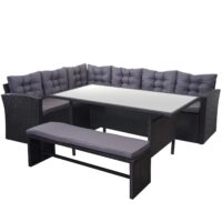 Garten Lounge-Set aus Polyrattan schwarz mit Bank und Kissen