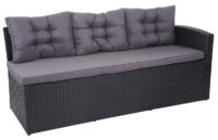 Garten Lounge-Set aus Polyrattan schwarz mit Bank und Kissen