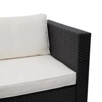 Poly-Rattan Lounge-Set schwarz mit cremefarbenen Kissen für Garten und Balkon