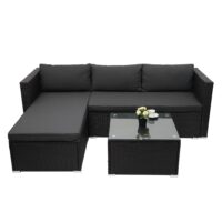 Poly-Rattan Gartenlounge Set schwarz mit dunkelgrauen Kissen