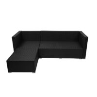 Poly-Rattan Gartenlounge Set schwarz mit dunkelgrauen Kissen