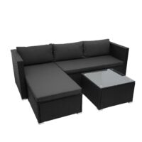 Poly-Rattan Gartenlounge Set schwarz mit dunkelgrauen Kissen