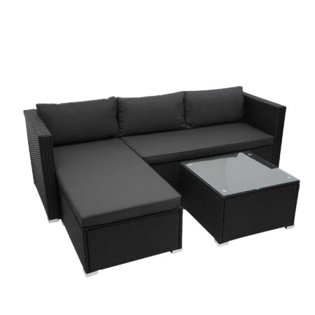 Poly-Rattan Gartenlounge Set schwarz mit dunkelgrauen Kissen