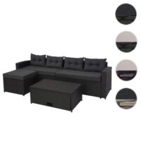 Poly-Rattan Loungeset schwarz mit Staufach und dunkelgrauen Kissen