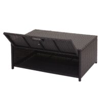 Poly-Rattan Loungeset schwarz mit Staufach und dunkelgrauen Kissen
