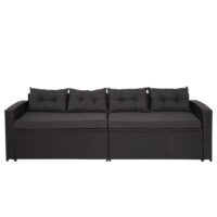 Poly-Rattan Loungeset schwarz mit Staufach und dunkelgrauen Kissen