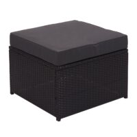 Poly-Rattan Loungeset schwarz mit Staufach und dunkelgrauen Kissen