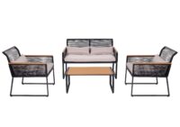 Gartenlounge Sofa mit Seilgeflecht und hellgrauen Polstern