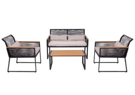 Gartenlounge Sofa mit Seilgeflecht und hellgrauen Polstern